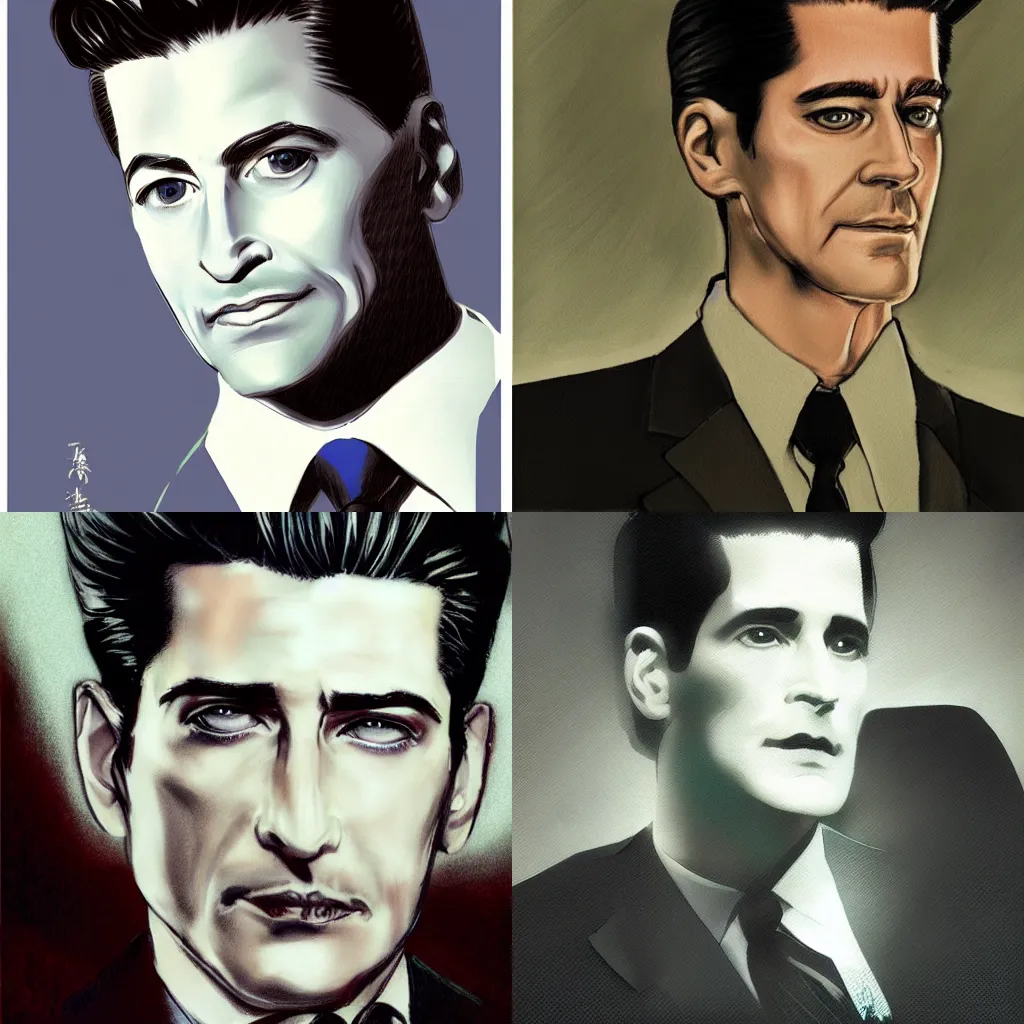 Prompt: Portrait of Dale Cooper from Twin Peaks by Yoshitaka Amano