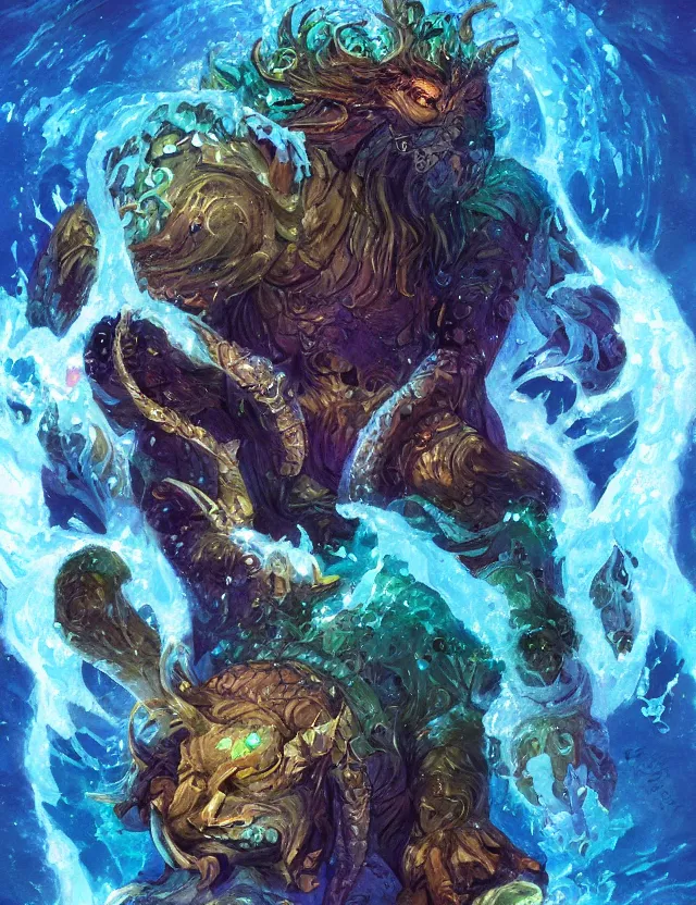 Image similar to beastgod of water and gemstones. this oil painting by the beloved children's book illustrator has interesting color contrasts, plenty of details and impeccable lighting.