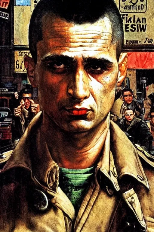 Image similar to travis bickle from taxi driver movie painted by Norman Rockwell