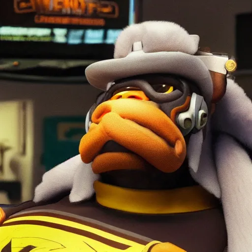 Image similar to winston from overwatch smoking weed