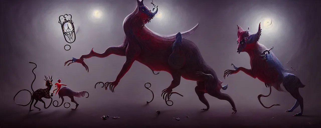 Image similar to strange mythical beasts of whimsy, surreal dark uncanny painting by ronny khalil