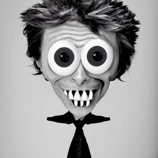 Image similar to willem dafoe with googly eyes by tim burton