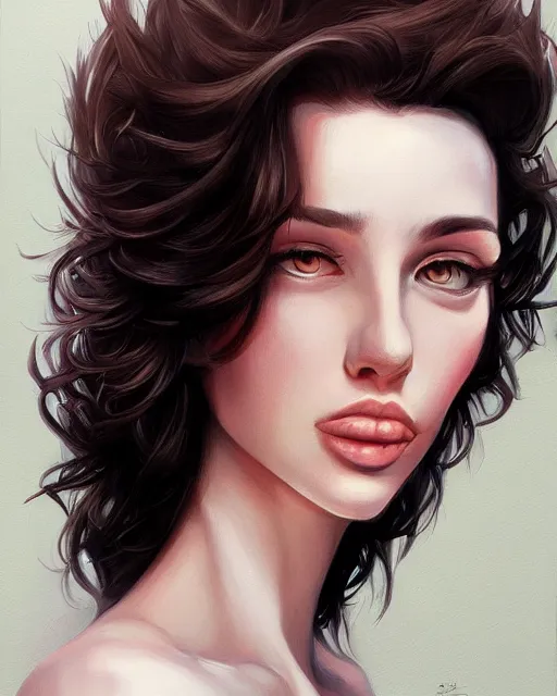 Prompt: portrait painting of an androgynous 2 2 year old with short dark curly hair and pale skin, artgerm, deviantart, artstation