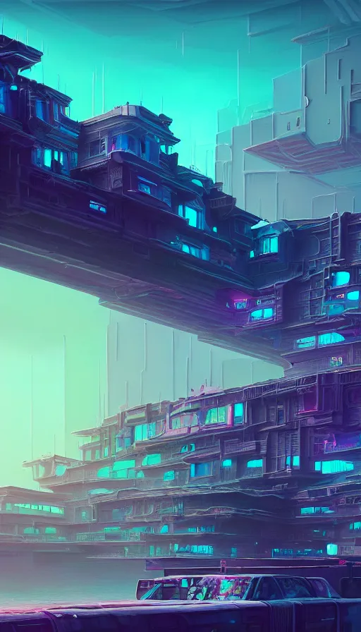 Image similar to a beautiful very detailed painting of city architecture abandoned sea fort by beeple, cyberpunk neon noir landscape vice city meadow cosmic fantasy san andreas at winter futuristic wilderness matte painting alien, archdaily, wallpaper, highly detailed, trending on artstation.