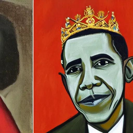 Prompt: portrait of obama painted as a monarch, painting by picasso