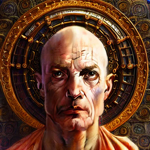 Prompt: portrait painting of robed figure, ultra realistic, concept art, intricate details, ornate, highly detailed, photorealistic, photorealism, octane render. art by wayne barlowe and alphonse mucha and james jean