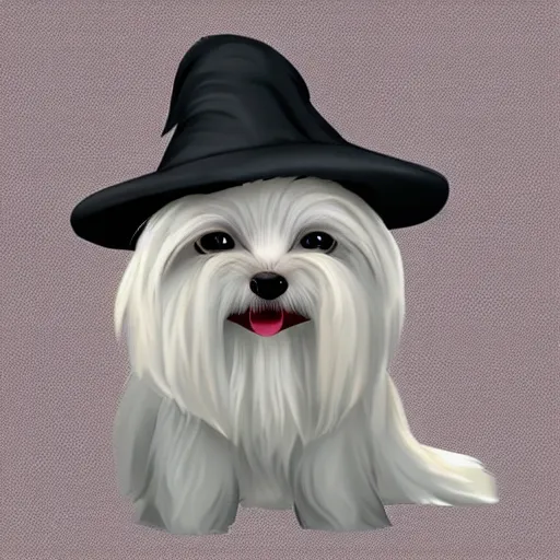 Prompt: cute little anthropomorphic maltese terrier like a gandalf, lord of the rings, lotr, paint