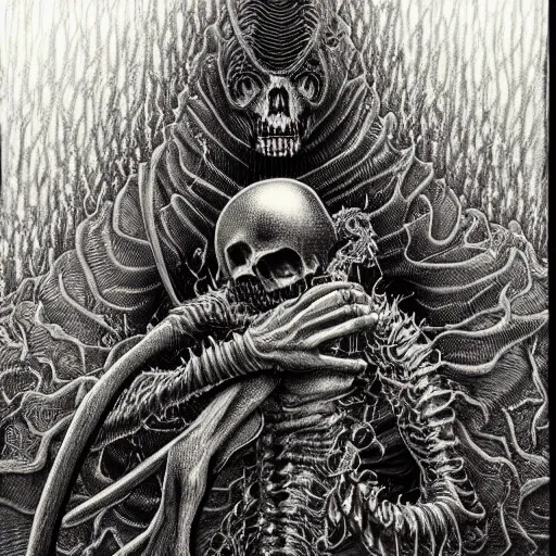 Prompt: an anthropomorphic depiction of death itself by kentaro miura, hyper-detailed masterpiece