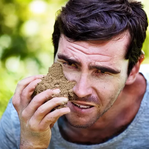 Prompt: man eating dirt