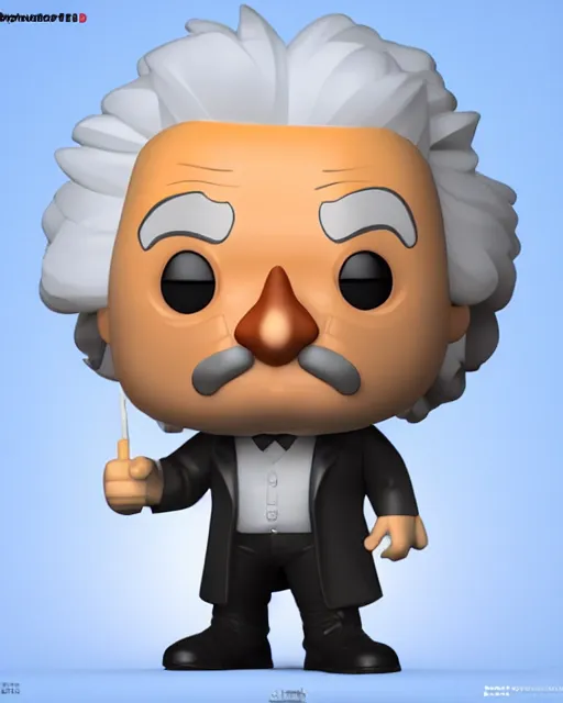 Image similar to full body 3 d render of albert einstein as a funko pop!, four, studio lighting, white background, single body, no shadow, blender, trending on artstation, 8 k, highly detailed