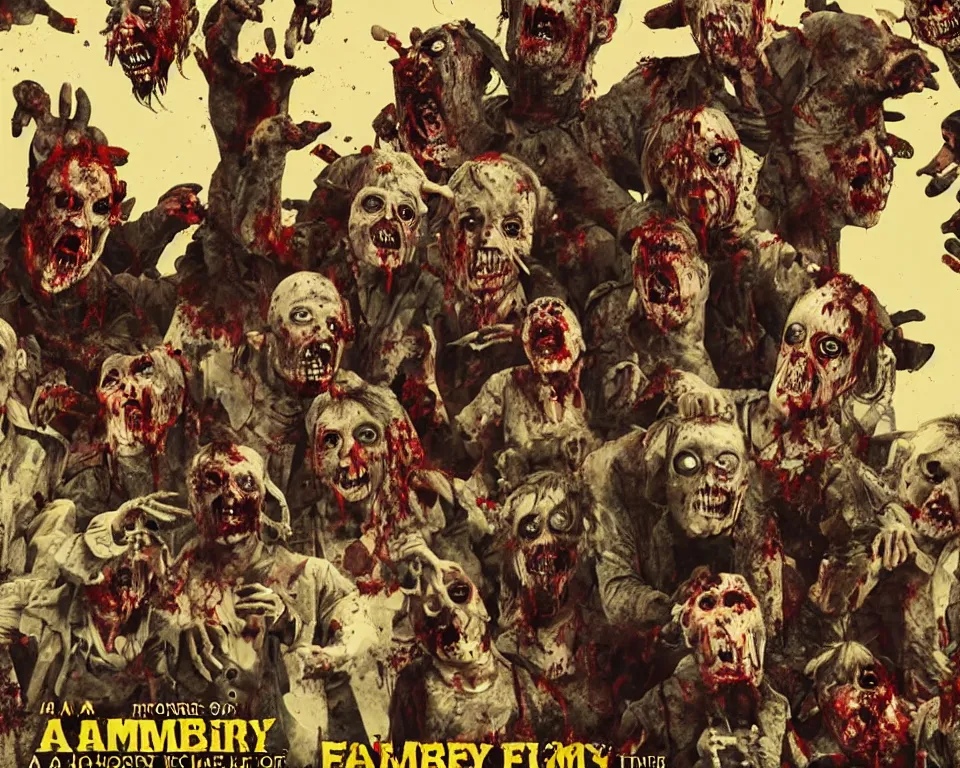 Image similar to a horror movie poster featuring an army of zombie farm animals