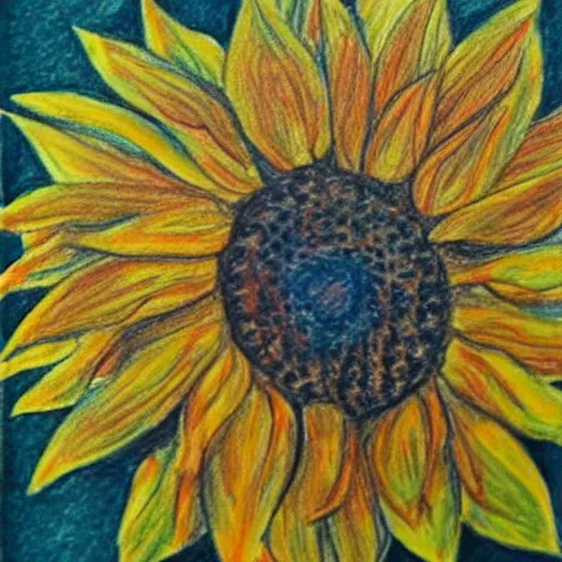 Prompt: crayon drawing of a sunflower, drawn by a 6 year old, photorealistic
