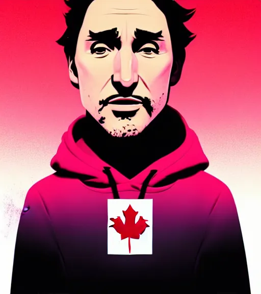 Image similar to face icon stylized minimalist justin trudeau pink hoody glock!!, loftis, cory behance hd by jesper ejsing, by rhads, makoto shinkai and lois van baarle, ilya kuvshinov, rossdraws global illumination