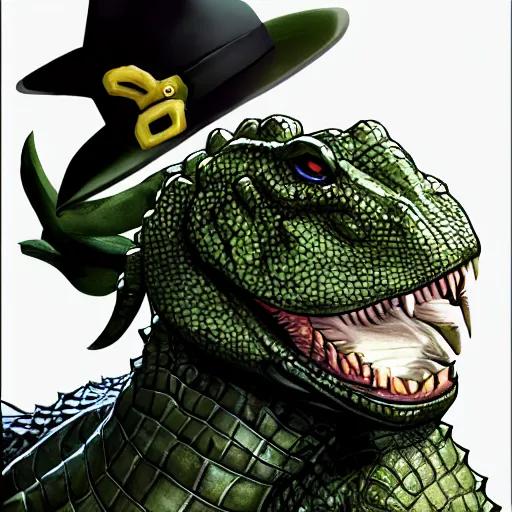 Image similar to crocodile detective, league of legends character, reptile, close up, digital art, trending on ArtStation