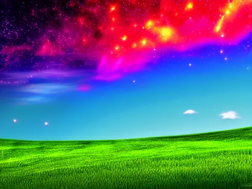 Image similar to windows xp wallpaper, retrowave style, starry sky, 4 k