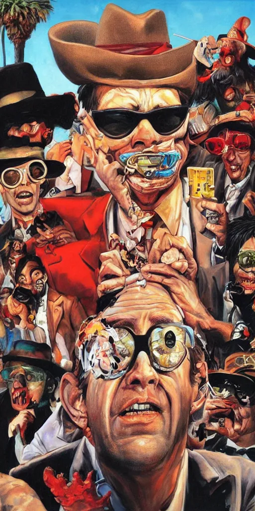 Image similar to oil painting scene from Fear an loathing in las vegas movie art by kim jung gi