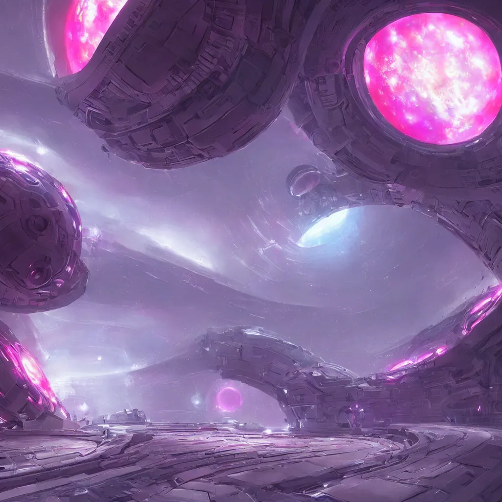 Image similar to scifi portal entrance, dyson sphere program pink planet, concept art, by greg rutkowski, xray melting colors