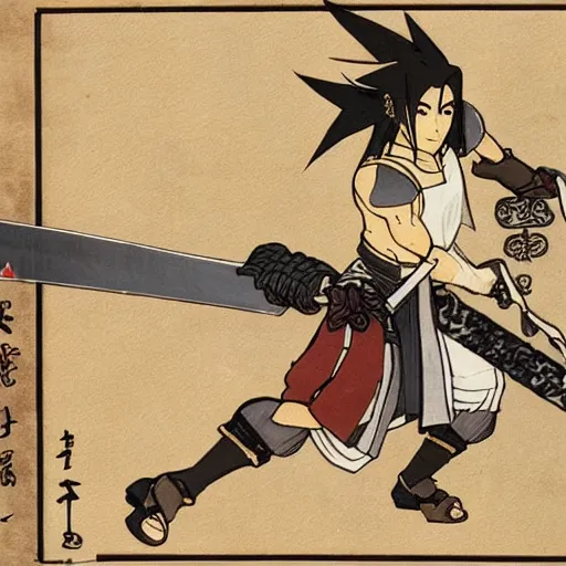 Image similar to Final Fantasy VII as an emaki scroll, highly detailed, beautiful
