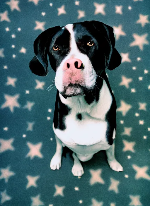 Prompt: a lumpy dog, body like a cloud, black, mutt, pitt, lab, short, fat, photorealistic leica s photograph, in outer space, kodachrome, psychedelic, platon