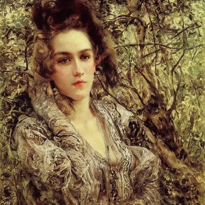 Prompt: longing look of a woman, portrait, highly detailed, bourgeoise, extremely opulent, ornate art, pompous, ornamental, richly detailed, digital art by ivan shishkin, adolph menzel, carvaggio