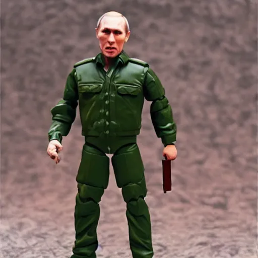 Image similar to vladimir putin cosplay action man, stop motion vinyl action figure, plastic, toy, butcher billy style