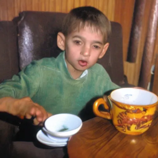 Image similar to anthony fauci as a young child drinking chinese tea