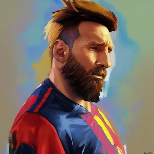 Prompt: greg manchess portrait painting of lionel messi as overwatch character, medium shot, asymmetrical, profile picture, organic painting, sunny day, matte painting, bold shapes, hard edges, street art, trending on artstation, by huang guangjian and gil elvgren and sachin teng