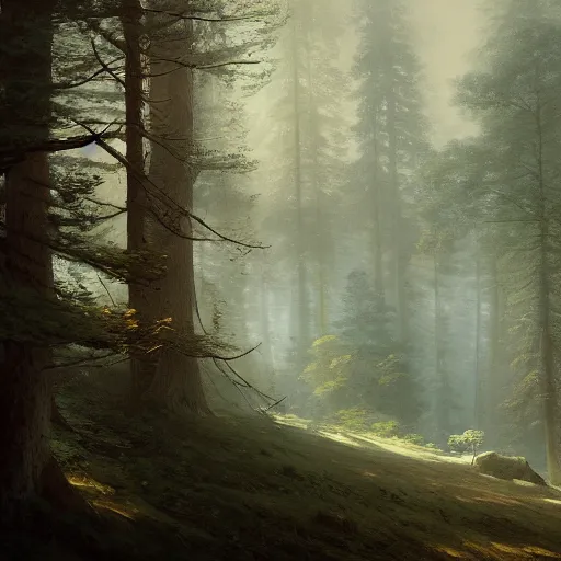 Image similar to a beautiful painting of a forest by ivan aivazovsky and sin jong hun and greg rutkowski. in style of concept art. 8 k texture. ray tracing. sharp lines, hyper detailed. octane render. trending on artstation