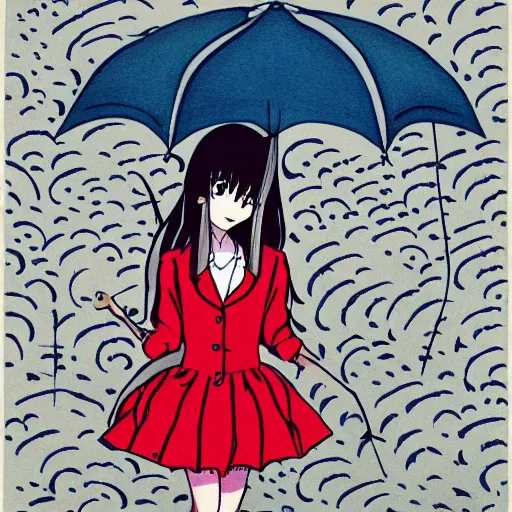 Image similar to rain, pattern, anime 1 9 8 0, umbrella, girl