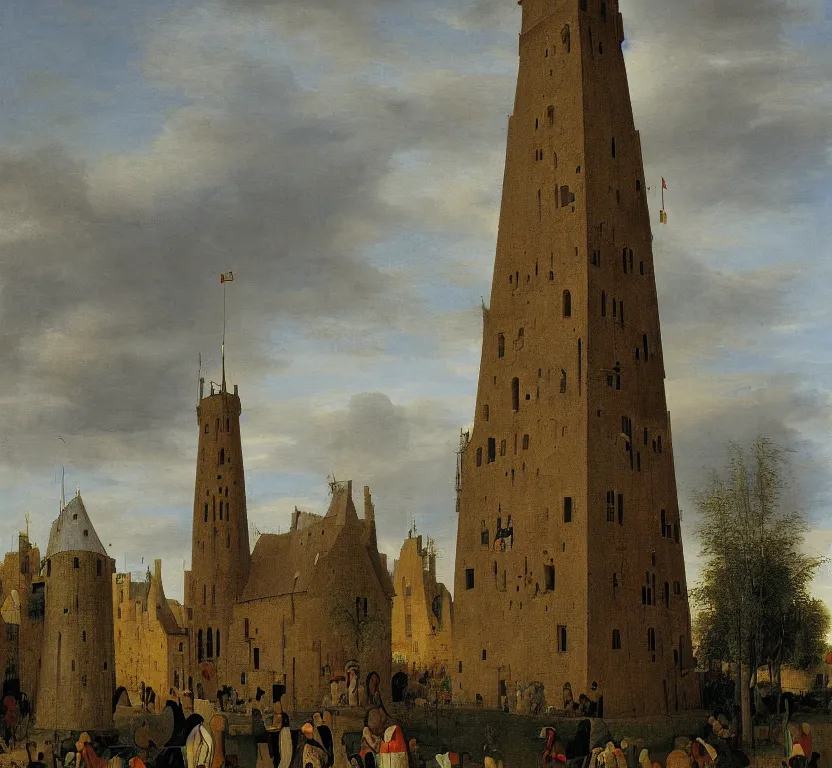 Image similar to a tall tower, by pieter breugel the elder