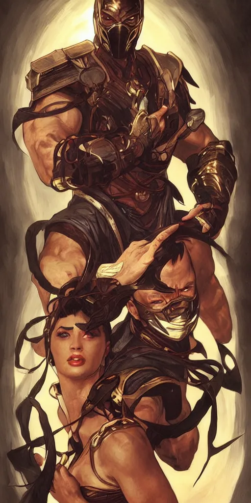 Image similar to Mortal Kombat by Artgerm and greg rutkowski and alphonse mucha