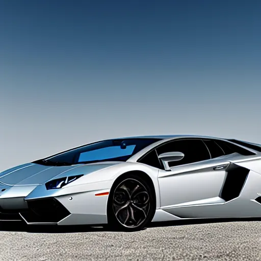 Image similar to A beautiful silver Lamborghini aventador on the beach, 8k, ray tracing reflection