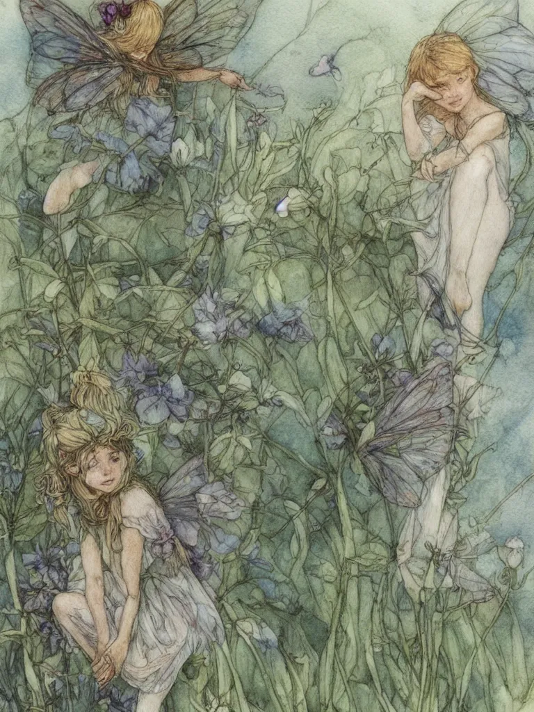 Image similar to annotated study of a flower fairy, illustration, watercolor, alan lee, detailed, pretty, ethereal,