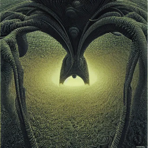 Prompt: Complex alien fractal structure, by Zdzisław Beksiński, trending on ArtStation
