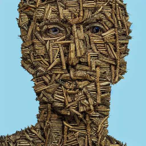 Prompt: a portrait of Mark Zuckerberg made of twigs