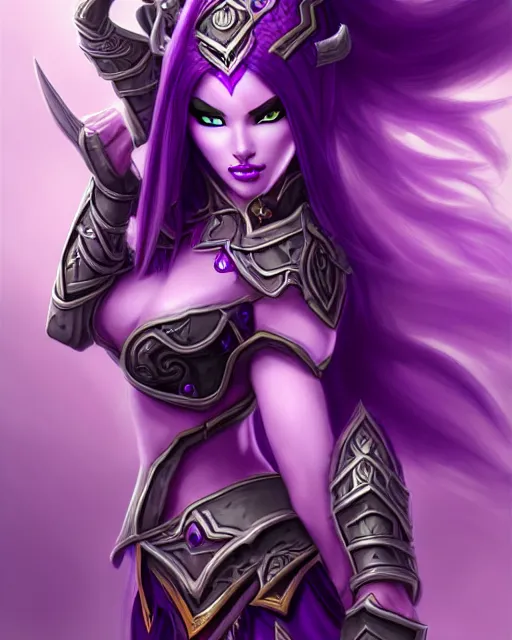 Image similar to character concepta beautiful and strong purple female warrior night elf | | cute - fine - face, world of warcraft, pretty face, realistic shaded perfect face, world of warcraft, fine details by stanley artgerm lau, wlop, rossdraws, james jean, andrei riabovitchev, marc simonetti, and sakimichan, trending on artstation