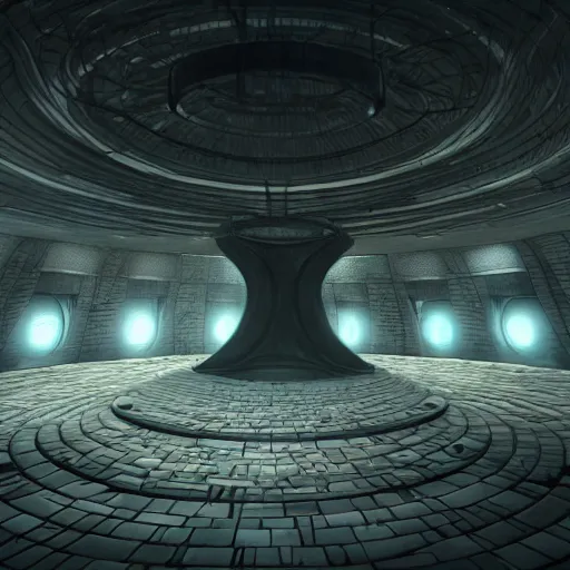 Prompt: underground labyrinth in liminal space, clean, retrofuturism, unreal engine, concept art