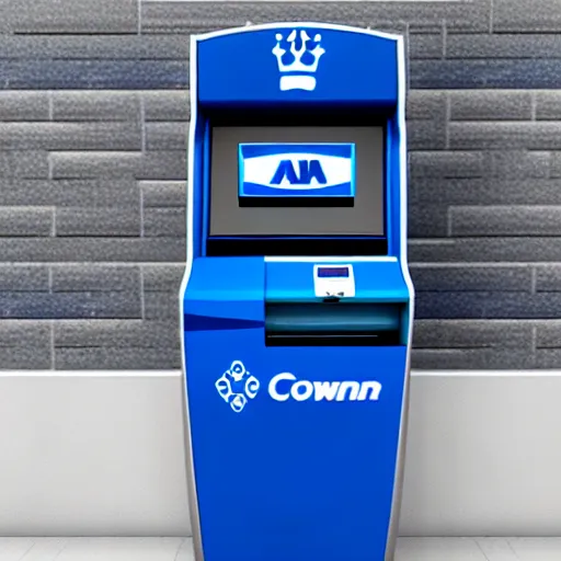 Prompt: blue atm with crown logo