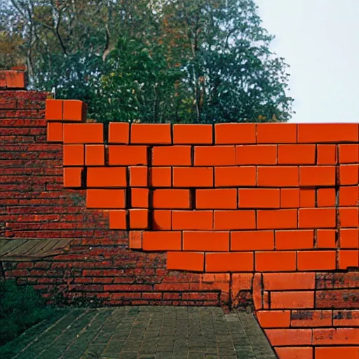 Prompt: a world where everything is made out of orange bricks