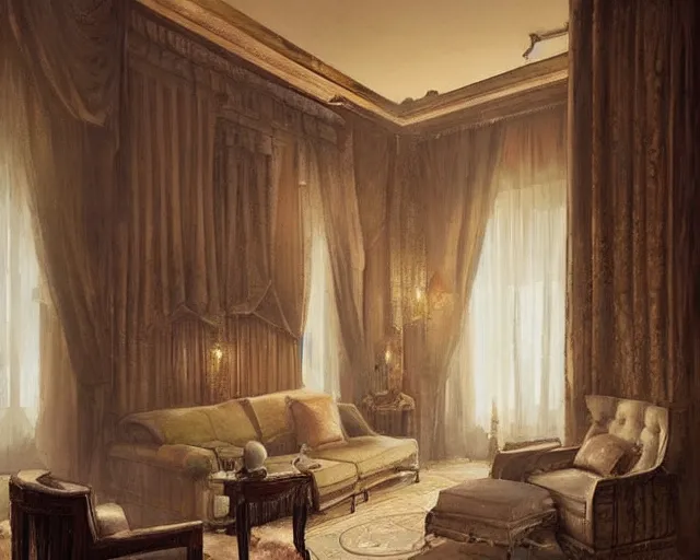 Image similar to a 5 star hotel suite room in the style of renaissance florence, art by greg rutkowski and artgerma, stunning concept art, interior design