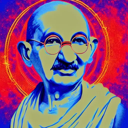 Image similar to Gandhi ji with tricolor in the space , digital art , glow effect ,