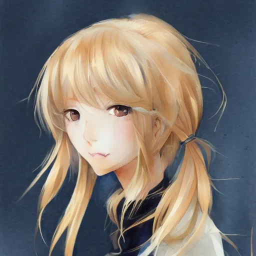 Prompt: a watercolor headshot portrait of a beautiful anime girl with blonde hair by 小北, 阿荣, digital art, trending on pixiv, trending on artstation,