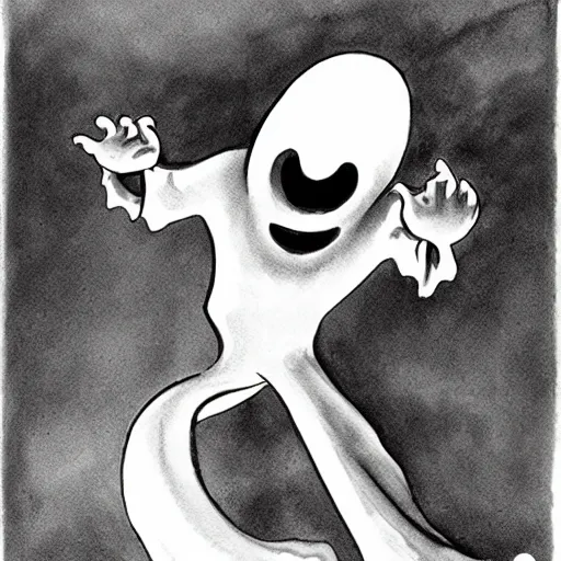 Prompt: inkwash translucent cartoon ghost, al columbia cartoon