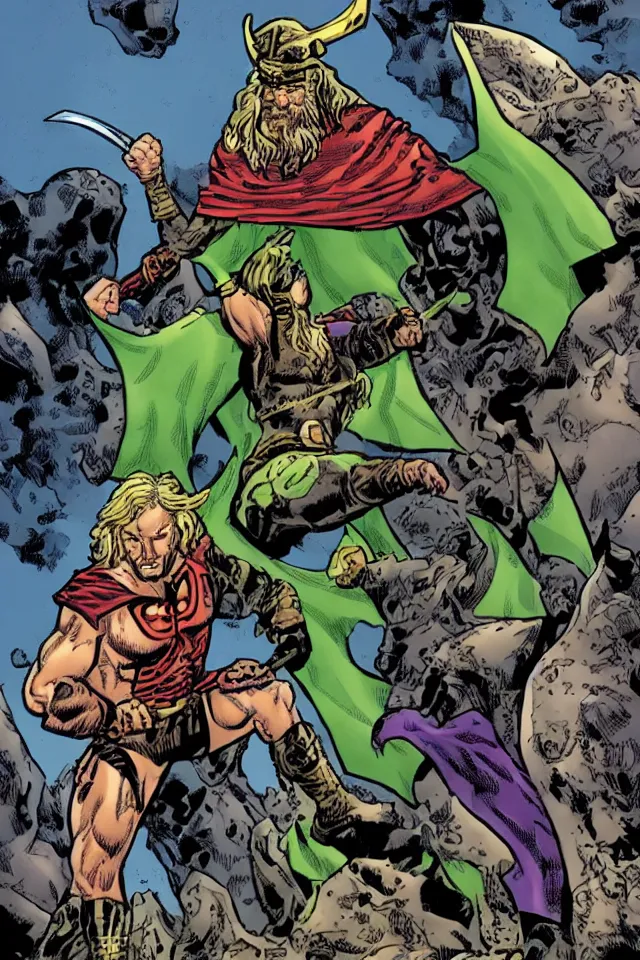 Image similar to a viking superhero in the style of alan davis