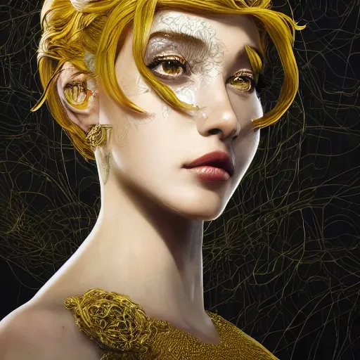 Image similar to the portrait of an absurdly beautiful, graceful, elegant, sophisticated, young idol made up of lemons, an ultrafine hyperdetailed illustration by kim jung gi, irakli nadar, intricate linework, bright colors, octopath traveler, final fantasy, unreal engine 5 highly rendered, global illumination, radiant light, detailed and intricate environment