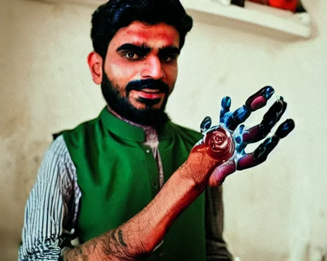 Image similar to chaiwala with a cybernetic hand