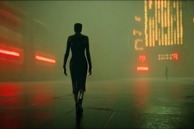 Image similar to film still of razorgirl in blade runner 2 0 4 9, cinematic, moody, gritty neon noir by emmanuel lubezki