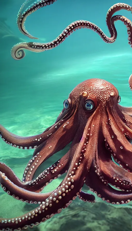 Image similar to A octopus in the ocean centered-photograph film still, dynamic action pose, National Geographic, insane detail, intricate, highly detailed, Zeiss Lens, DSLR photography, smooth, sharp focus, Unreal Engine 5, Octane Render, 85mm lens Redshift, depth of field 8K