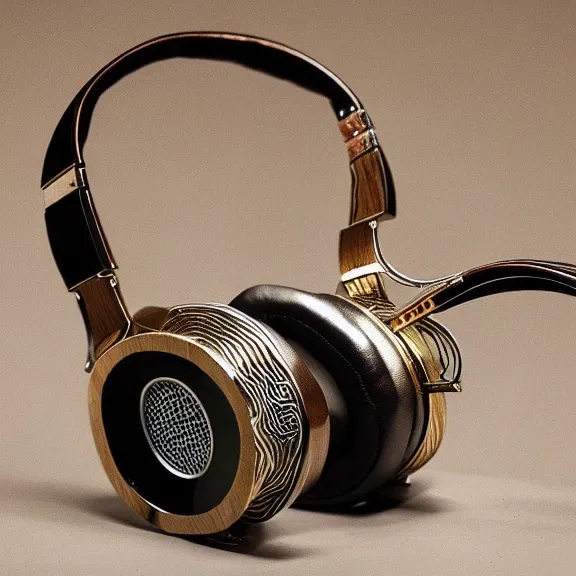 Image similar to masterpiece photo of beautiful hand crafted artistic detailed transparent headphones, bismuth metal, electronics see through, plush leather pad, modernist headphones, bismuth beautiful well designed, hyperrealistic, audiophile, intricate hyper detail, extreme high quality, photographic, audeze, sennheiser, raal, bang olufsen, abyssal