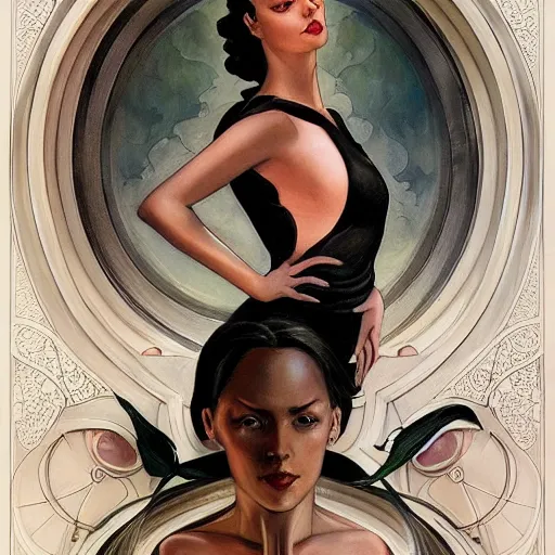 Image similar to a streamline moderne, art nouveau, multi - ethnic and multi - racial portrait in the style of charlie bowater, and in the style of donato giancola, and in the style of charles dulac. intelligent, expressive, very large eyes. symmetry, ultrasharp focus, dramatic lighting, photorealistic digital painting, intricate, elegant, highly detailed, symmetrical.